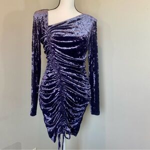 Lena Purple Crushed Velvet Ruched Long Sleeve Bodycon Dress Size Medium